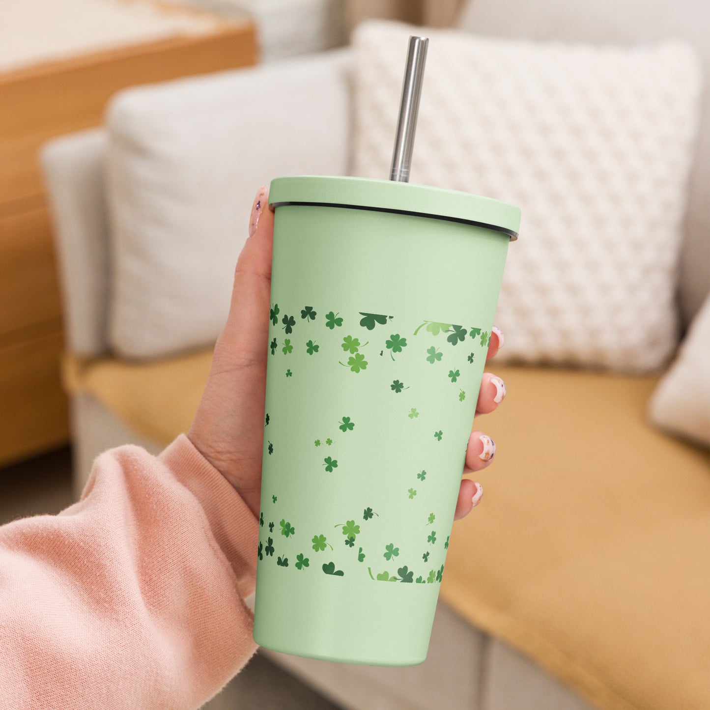 Insulated lucky cup with straw